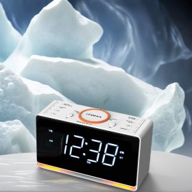 1pc White LED Alarm Clock Radio With Wireless Speaker, FM Radio, Dual Alarm And USB Charger , Bedside Desk Clock With Adjustable Dimmer And Night Ligh