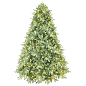 Artificial 5ft Blue Green Tint Christmas Tree With 1194 PE PVC Mixed Branch Tips, 300L Warm White Led, Memory Wire Iron Wire, Hinged Premium & Foldabl