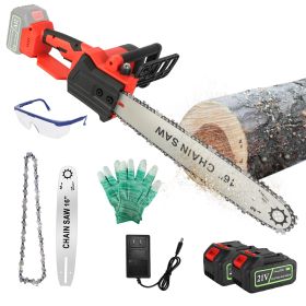 1Pc 16Inch Electric Cordless Chainsaw With 2Pcs 21V 3.0Ah Battery And Charger Brushless Battery Operated Handheld Chainsaw With Auto Oiler Safety Swit