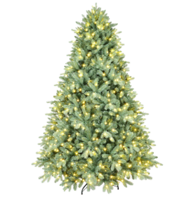 Artificial 4ft Blue Green Tint Christmas Tree With 592 PE PVC Mixed Branch Tips, 150L Warm White Led, Memory Wire Iron Wire, Hinged Premium & Foldable