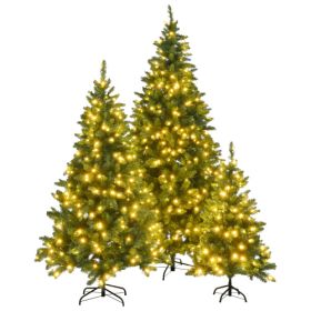 8FT, 6FT, 4FT Pre-Lit Green Pine Artificial Christmas Tree, Set Of 3 Hinged Xmas Trees With 820 Warm-Yellow LED Lights And 2539 Branch Tips, Holiday D