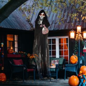 HOMCOM 4.3 Outdoor Halloween Decoration Animatronic Guitar-playing Grim Reaper, Sound And Motion Activated Animated Prop With Light Up Eyes  Guitar Mu