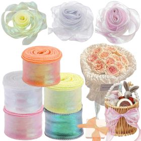 5 Rolls 10 Yard Shimmer Sheer Organza Ribbons 1.5 Inch Wide Laser Wired Edge Ribbon 5 Colors Chiffon Ribbon For DIY Crafts Gift Sewing Making Floral B