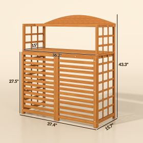 Outdoor Air Conditioner Fence Privacy Screen, Wood AC Fence Potting Table With Shelves For Patio, Light Brown