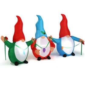 6.6 FT Lighted Christmas Inflatable Decoration, Inflatable Three Christmas Gnomes Elves, Funny Blow Up Yard Decorations With Built-in LED Lights For H