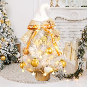 24 - Inch Snowy Christmas Tree. Golden Balls, Ribbons & Festive Hat