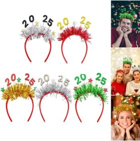 5PCS 2025 New Year Headband New Year's Eve Hat Star Hairbands Christmas Plastic Hair Bands With Sequins For New Year Eve Headpiece Birthday Carnival P