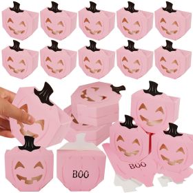 10Pcs Halloween Pink Pumpkin Gift Boxes Unique Candy Boxes With Hollow Scary Smiley Face Window Trick Or Treat Candy Goodie Bags For Halloween Birthda