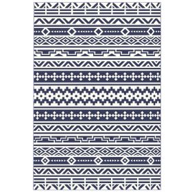 Reversible Outdoor Rug, Waterproof Plastic Straw With Carry Bag, 6 X 9, Blue  White Geometric
