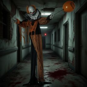 65inch Life Size Outdoor Halloween Decorations Talking Circus Clown With A Balloon, Animated Prop With Sound And Motion Activated, Light Up Eyes, Laug