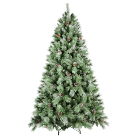 Artificial 5ft Green Christmas Tree With 694PVC Hard Needle Mixed Branch Tips, 200L Warm White Led, Pine Cone,Hinged Premium & Foldable Base For Indoo