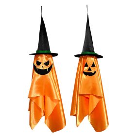 2Pcs Hanging Ghosts With Wizard Hat Snicker Scary Face Halloween Party Hanging Decorations Pumpkin Wizard Hat For Eave Tree Porch