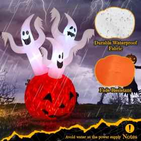 5.9 FT Halloween Inflatable Pumpkin Ghost Outdoor Decorations, Scary Blow Up Yard Decor With Built-in LED Lights For Holiday Party Yard Lawn Garden De