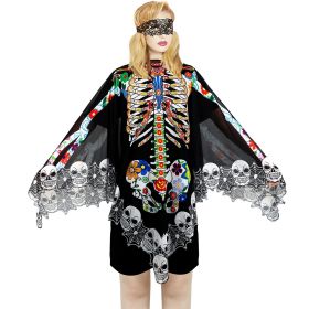 Halloween Skeleton Poncho, Lace Skeleton Halloween Costume Poncho Day Of The Dead Colorful Poncho For Women, 59 Inchx59 Inch-Cannot Be Listed On Amazo