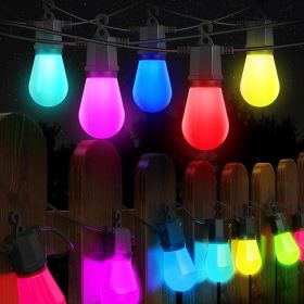 48FT Color Changing Outdoor String Lights , Dimmable String Lights For Outside Waterproof With 16 Shatterproof LED Bulbs, Remote Control Patio Lights