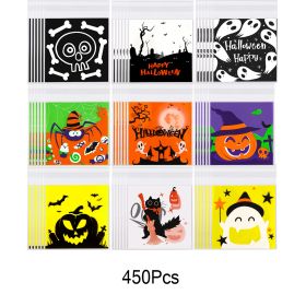 450 Pcs Halloween Cellophane Treat Bags  Self-sealing Clear Candy Cookie Bags Pumpkin Ghost Black Cat Skull Trick Or Treat Bags For Halloween Birthday