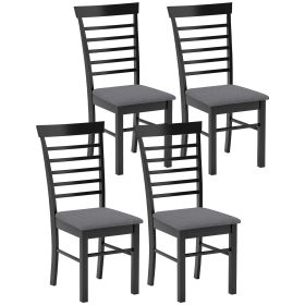 Wooden Dining Chairs Set Of 4, Farmhouse Upholstered Kitchen Chairs With Rubber Wood Frame, Black And Gray
