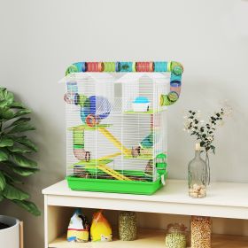 18.5 5 Tier Hamster Cage With Tubes And Tunnels, Small Animal Cage, Rat Gerbil Cage With Water Bottle, Food Dish, Exercise Wheel, Green