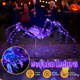 3FT Halloween Decorations Light Up Spider, Outdoor Halloween Decor Lighted Iridescent Spider, Weather Proof Pre-lit Spider With 340 LED Lights, For Fr