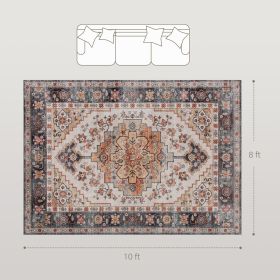 Area Rug 8x10, Machine Washable Rug, Non-Slip Boho Print Pattern Medallion Carpet For Living Room, Bedroom, Tawny Brown