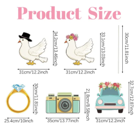 5Pcs Wedding Theme Party Yard Signs With Stakes Pigeon Ring Camera Pattern Road Decoration Wedding Reception Plastic Welcome Sign Large Bridal Shower