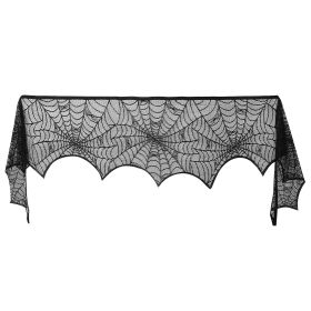 Halloween Decoration Black Lace Spiderweb Fireplace Mantle Scarf Cover Festive Party Supplies Fireplace Scarf 96 X 18 Inch For Halloween Christmas Par
