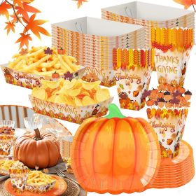 134 Pcs Thanksgiving Party Tableware Set Include Pumpkin Paper Plates Popcorn Boxes Food Trays With Fall Cocktail Picks Disposable Fall Harvest Dinner