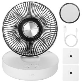 Foldable Rechargeable LED Desk Fan Wall Mounted Fan With Magnetic Remote Hanging Oscillating Fan With 4 Speeds 2 Brightness Time Setting Automatic Rot