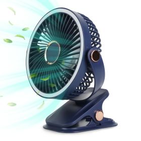 3 Color Options -- 1Pc Portable Quiet Clip On Fan With 5 Speeds 3 Brightness 720 Degree Fully Adjustable Angle Type-C Rechargeable Clip Desk Wall Moun (Color: Blue)