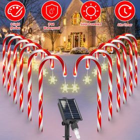 1Set Solar Christmas Candy Cane Lights With 12 Candies 72LEDs Outdoor Christmas Decorations IP44 Waterproof Flickering Pathway Markers String Lights W (Option: Snowflake)