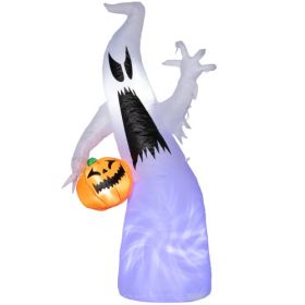 HOMCOM 5.9 Halloween Inflatable Outdoor Decoration Ghost With Pumpkin, Blow Up LED Yard Decor For Garden, Lawn, Party, Holiday, Waterproof (Option: White blue)