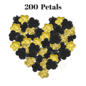 200 Pcs Artificial Silk Rose Petals For Graduation Black Green Red Purple Blue Golden Mix Color Fake Flowers Petals For Graduation Ceremony Wedding Pa (Color: Black)