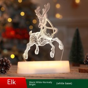 Christmas Decoration 3D Lamp Acrylic LED Night Lights New Year Valentines Day Christmas Kids Gift Christmas Ornaments (Option: Elk-Warm White)