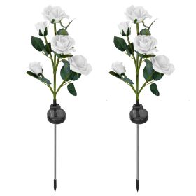 3 Colors Option -- 2Pcs Solar Powered Lights Outdoor Rose Flower LED Decorative Lamp Water Resistant Pathway Stake Lights For Garden Patio Yard Walkwa (Color: White)