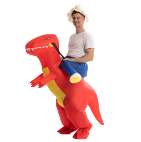 Dinosaur Costume Funny Blow Up Halloween Ride On Big Head Inflatable T-Rex Costumes (Color: Red)