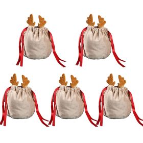 5 Pcs Christmas Velvet Drawstring Candy Gift Bags With Antlers 2 Styles Mini Xmas Present Pouch 7x5 Inch Santa Gift Wrapping Bags (Option: W13732784)