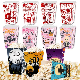 12Pcs Halloween Popcorn Box 3 Designs Spooky Halloween Trick Or Treat Boxes Bloody Theme Party Favor Snack Boxes Candy Cookie Container Paper Boxes Fo (Option: 12pcs)