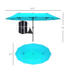 Patio Umbrella 15ft Double-Sided Outdoor Market Extra Large Umbrella With Crank Handle For Backyard, Light Blue (Option: Light blue)