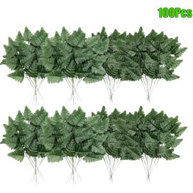Artificial Fern Leaves Stem Green Cemetery Leaf Picks Wedding Flower Arrangements (Option: Dark green)