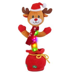 1Pc Penguin Or Elk Kid Electric Dance Toy Christmas Elk Snowman Senior Penguin Plush Toy Interactive Sing Song Whirling Mimicking Recording Light Up T (Option: Elk)